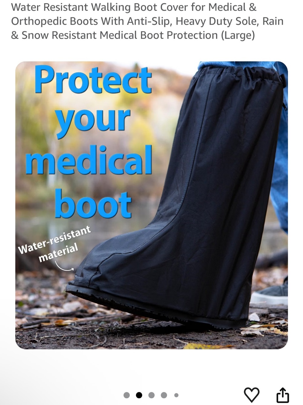 Water-Resistant Black Protective Boot Cover - for medical boots/ size large
